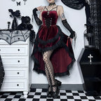 Visual Kei Velvet Lace-Up Corset Hi-Low Dress with Arm Warmers Shoptery