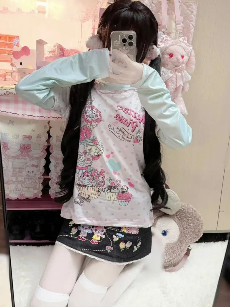 Fairy Kei Mezzo Piano Sweet Cupcake Layered Long Sleeve Top Shoptery