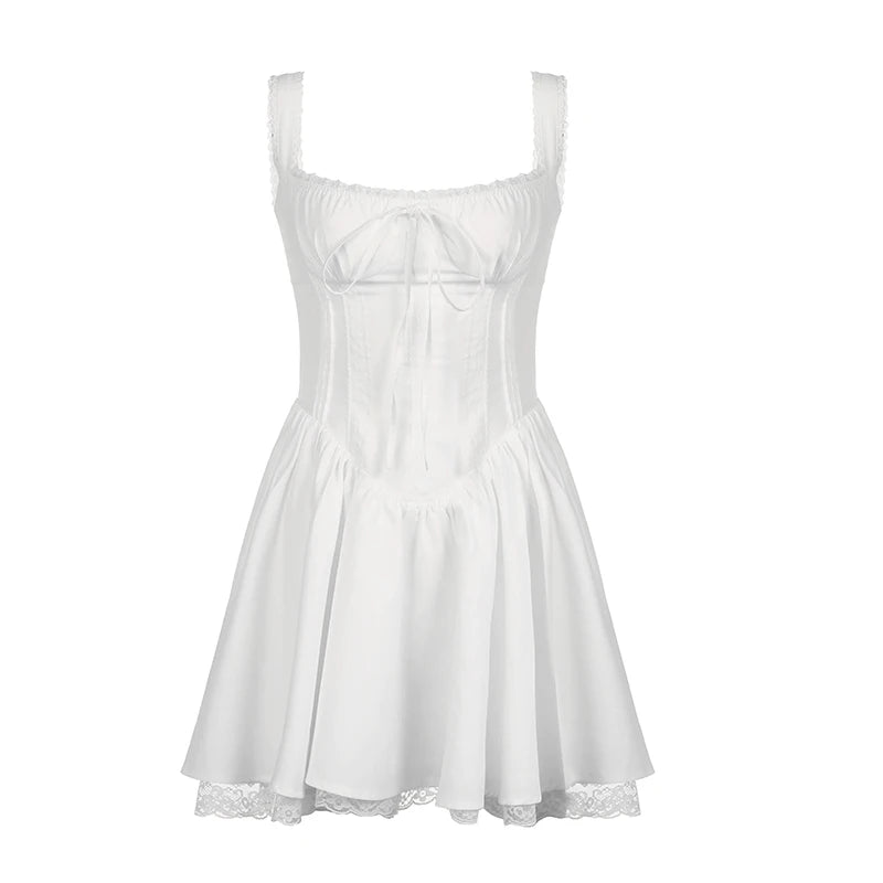 Coquette Lace Panel A-line White Dress WHITE Shoptery