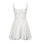 Coquette Lace Panel A-line White Dress WHITE Shoptery
