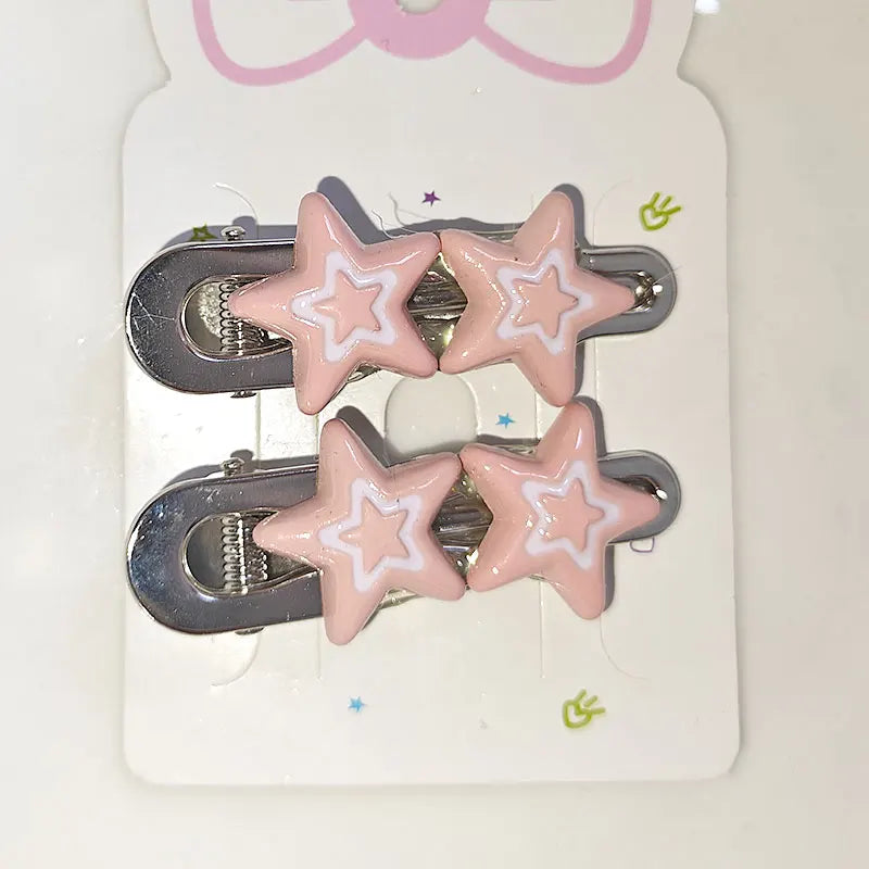 Decora Triple Star Hair Clip Barrette Set Pink Silver 2Pcs-Pink Shoptery