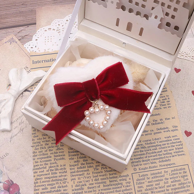 Jirai Kei Fluffy Heart Velvet Bow Pearl Charm Hair Clip Shoptery