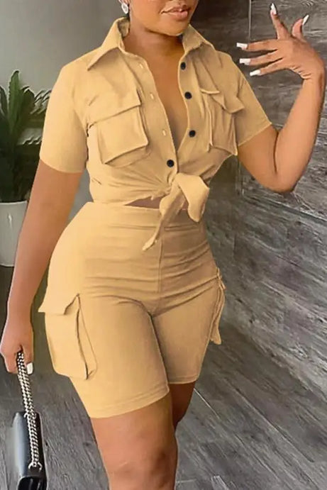 Women's New Ribbed Short Top and High Waist Shorts Set