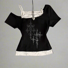 Lunar Altar Layered Alt Crop Top BLACK 2 Shoptery