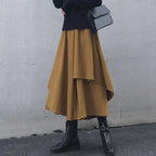 Mori Kei Asymmetric Layered Draped Midi Skirt in Black Brown China Mainland Shoptery