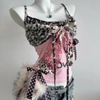Gyaru Leopard Print Bow Ribbon Layered Cami Top Shoptery