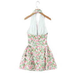 Retro Blossom Valley Halter Dress Shoptery