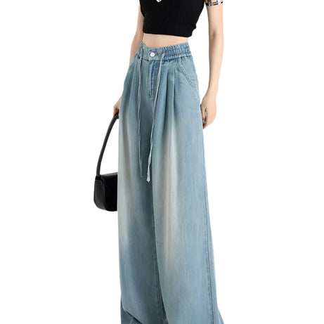 Ocean Drift Pleated Aesthetic Wide Jeans Blue-plus length CHINA Shoptery