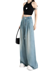 Ocean Drift Pleated Aesthetic Wide Jeans Blue-plus length CHINA Shoptery