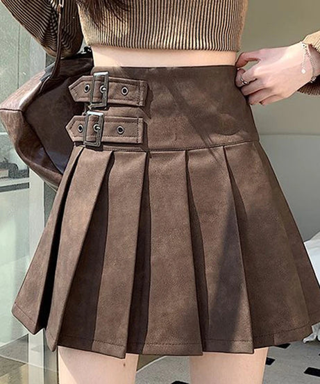 Buckled Pleated Mini Skirt