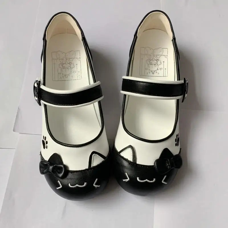 Fairy Kei Pastel Cat Mary Jane Flats with Bow Detail black Shoptery