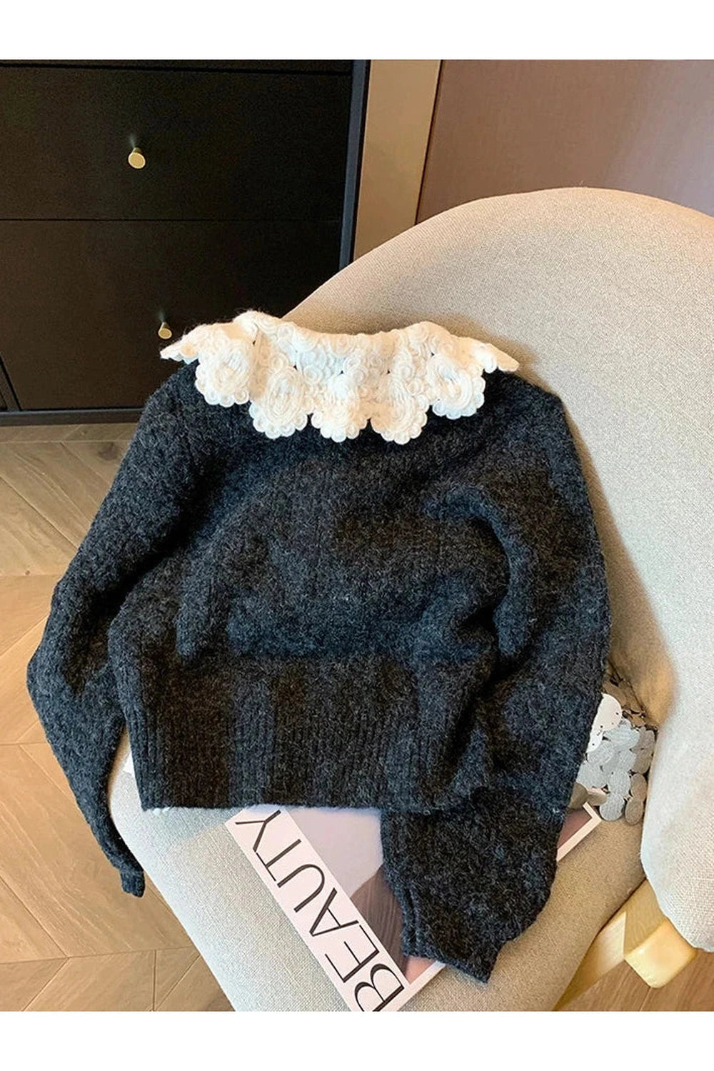 Retro Lace Collar Button-Up Cardigan Shoptery