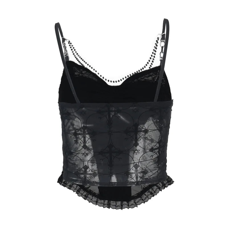 Visual Kei Gothic Cross Lace Corset Camisole Set with Arm Warmers Shoptery