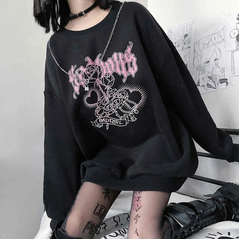 Badgirl Graphic Oversized Pastel Goth Sweatshirt black Shoptery
