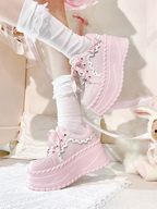Jirai Kei Satin Ribbon Lace Trim Platform Chunky Sneakers Shoptery