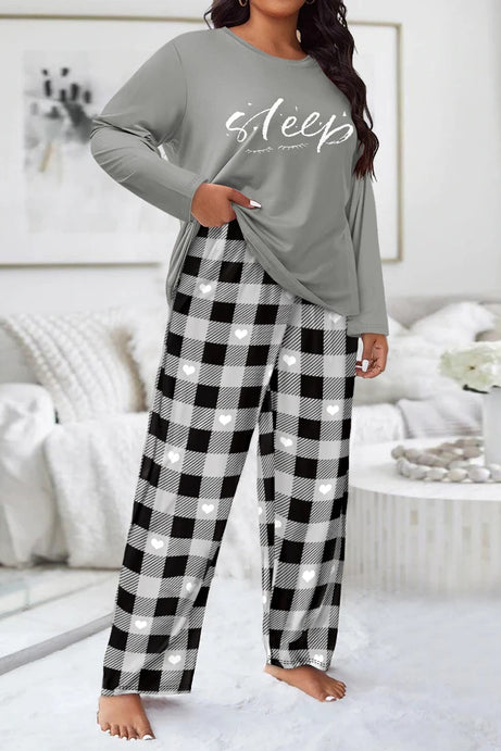 New Letter Print Round Neck Long Sleeve Top and Pants Set