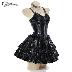 Visual Kei Holographic PVC Corset Ruffle Mini Dress Set Shoptery