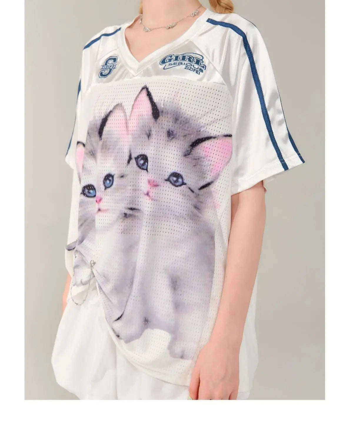 Kitten Graphic Jersey Cute T-Shirt Shoptery