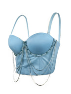 Visual Kei Crystal Chain Draped Bustier Corset Crop Top Sky Blue Shoptery