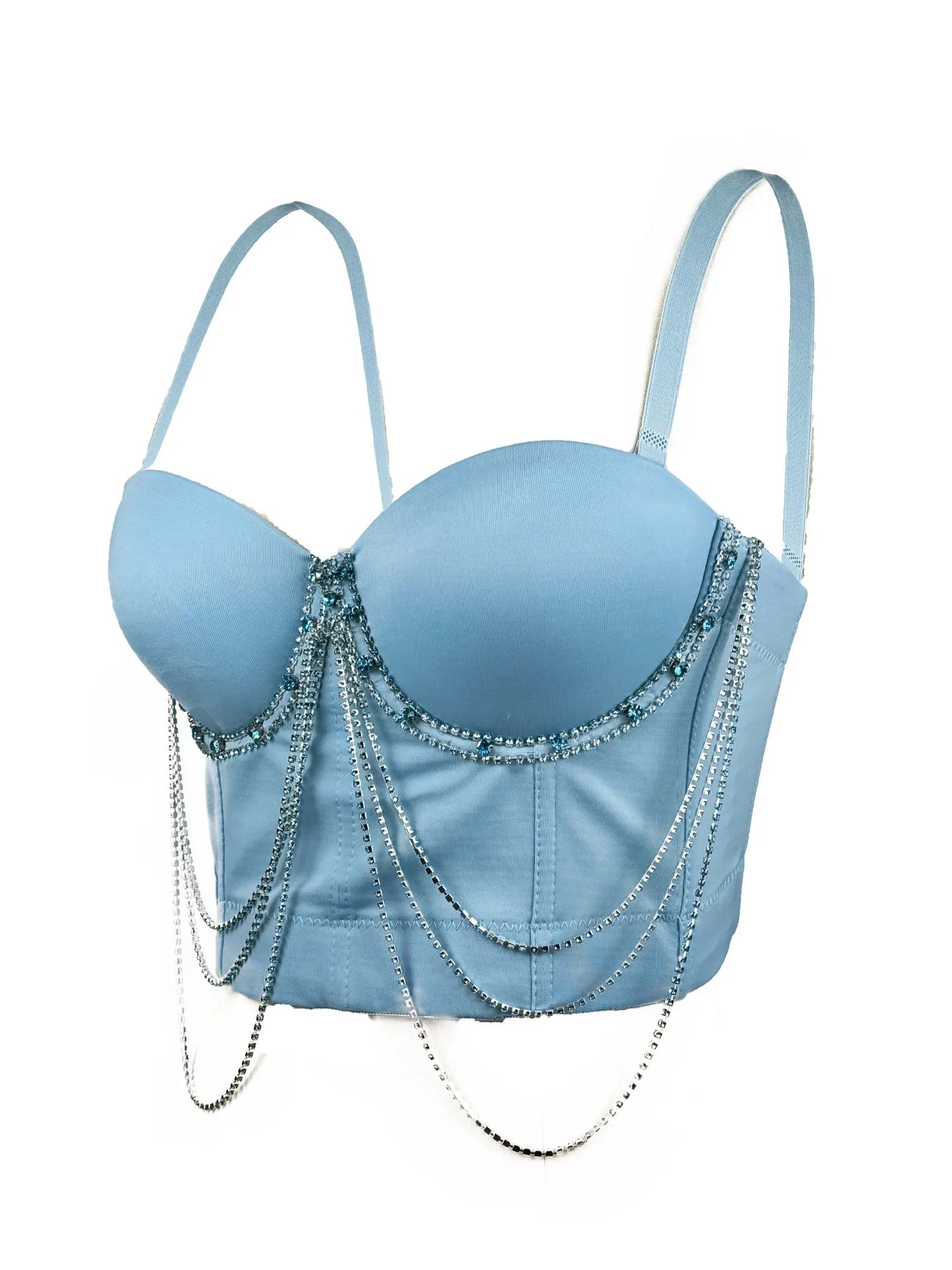 Visual Kei Crystal Chain Draped Bustier Corset Crop Top Sky Blue Shoptery