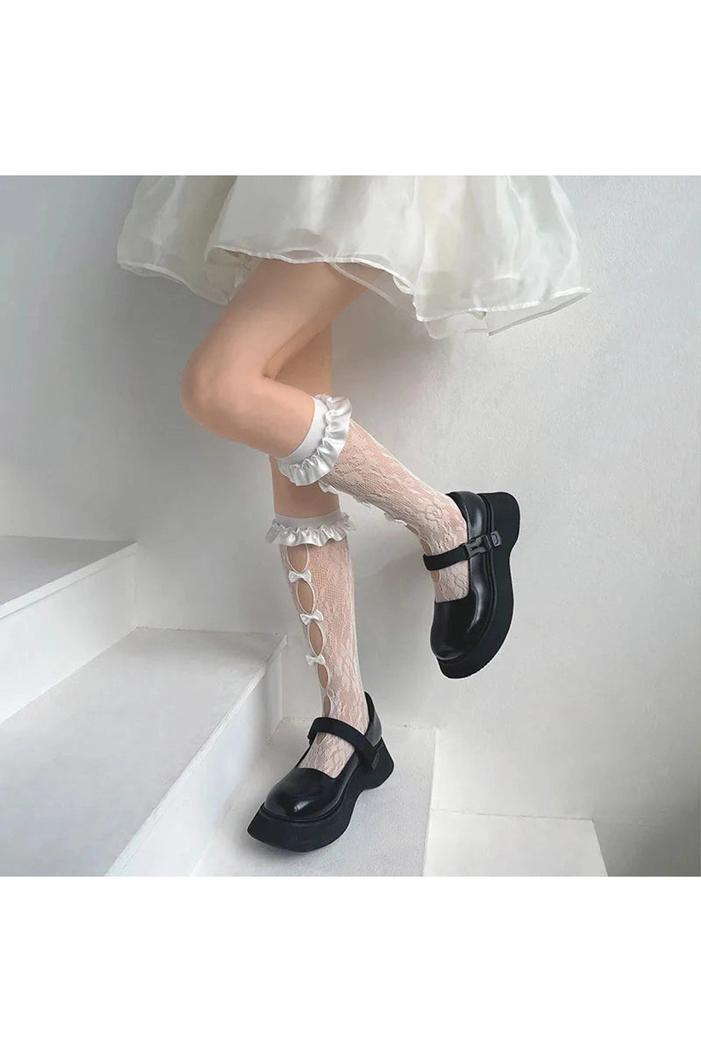 Coquette Sheer Mesh Bowknot Socks white Shoptery
