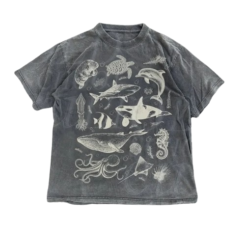 Deep Sea Sketch Aesthetic T-Shirt black Shoptery