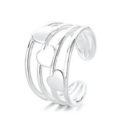 Triple Heartline Coquette Ring Silver Shoptery