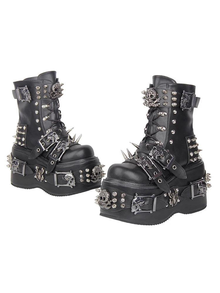 Visual Kei Skull Studded Spike Platform Combat Boots Shoptery