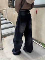 Washed Rivet Detail Wide Leg Jeans Shoptery