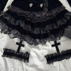 Visual Kei Black Velvet Ruffle Lace Cross Jacket & Mini Skirt Set Only skirt Shoptery