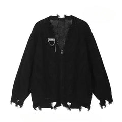 Shadow Shred Edgy Zip-Up Sweater black cardigan CHINA Shoptery