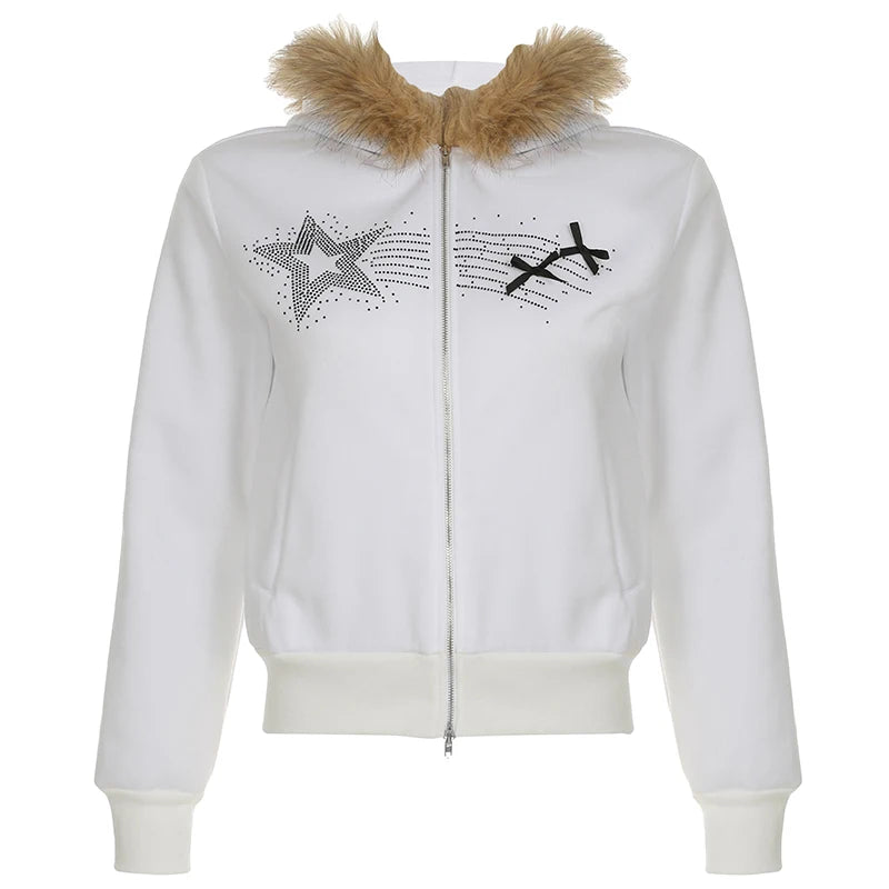Stardust Glow Fur Hoodie White Shoptery