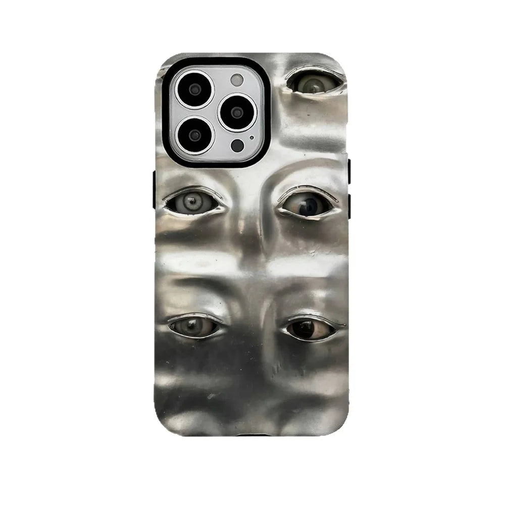 Silver Sculpted Eyes iPhone Case 1 Shoptery
