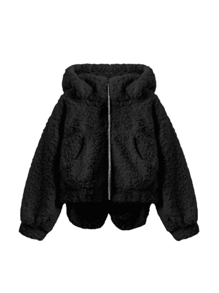 Polar Dream Fluffy Kawaii Jacket Black Shoptery