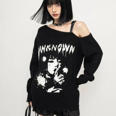 Unknown Entity Knit Alt Sweater black Shoptery