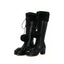 Jirai Kei Pink Faux Fur Pom-Pom Lace-Up Knee-High Platform Boots black Shoptery