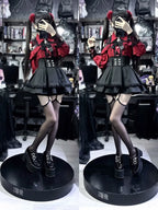 Jirai Kei Red Ruffle Blouse & Black Pleated Skirt Gothic Set Shoptery