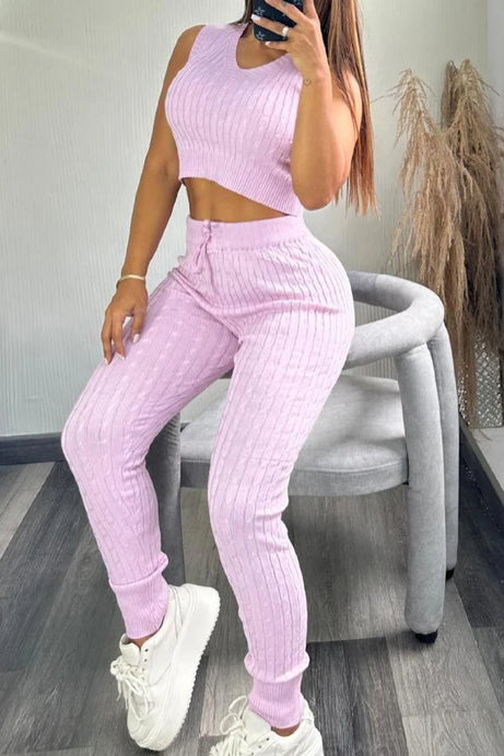 Women's Casual Two-Piece V-Neck Top Pants Set