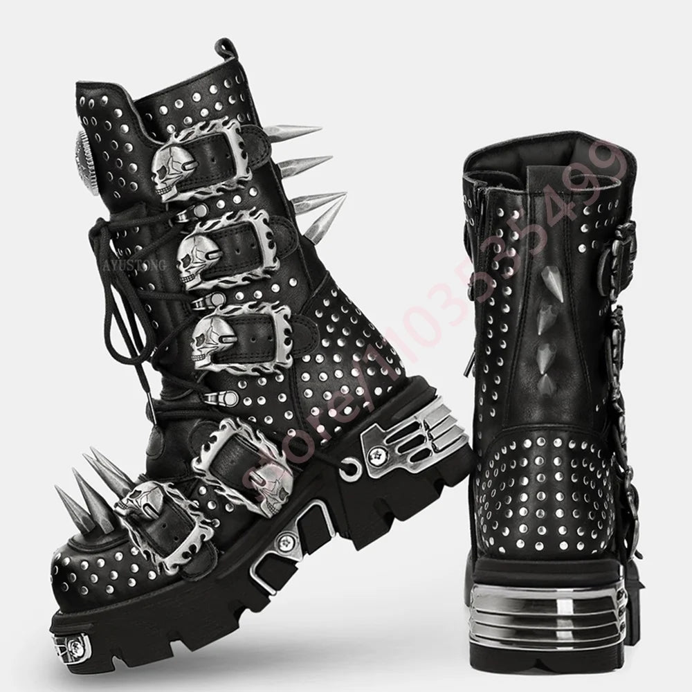 Visual Kei Skull Spike Studded Platform Combat Boots Shoptery