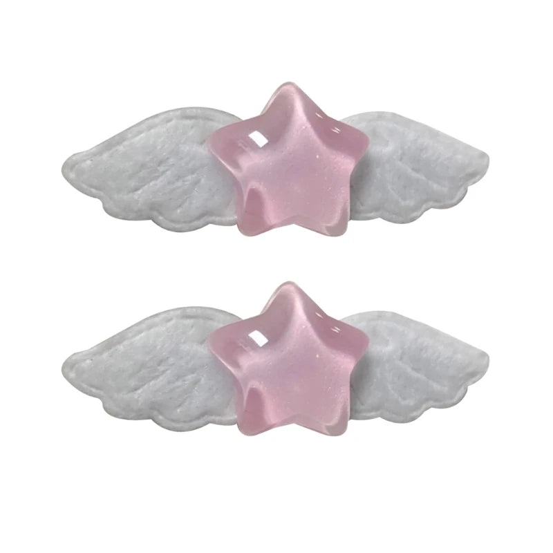 Decora Angel Wing Star Hair Clips Set Pink Blue Kawaii 4pc Shoptery