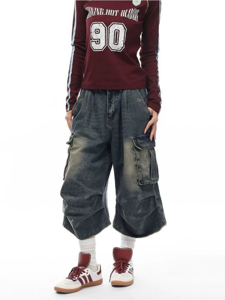 Street Slam Washed Y2k Cargo Shorts Blue Shoptery