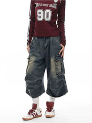 Street Slam Washed Y2k Cargo Shorts Blue Shoptery