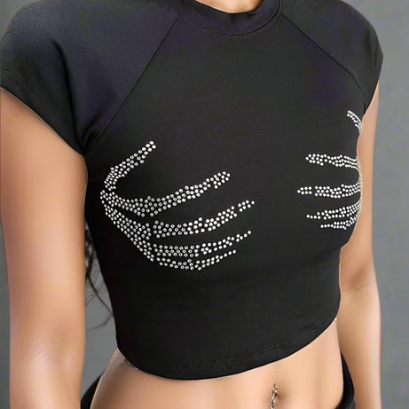 Crystal Skeleton Hand Alt Crop Top Shoptery