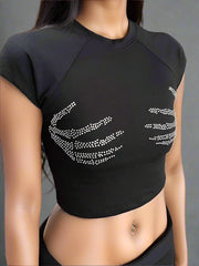 Crystal Skeleton Hand Alt Crop Top Shoptery