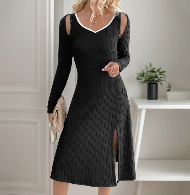 Autumn Winter Fashionnew Black White Contrasting Dress