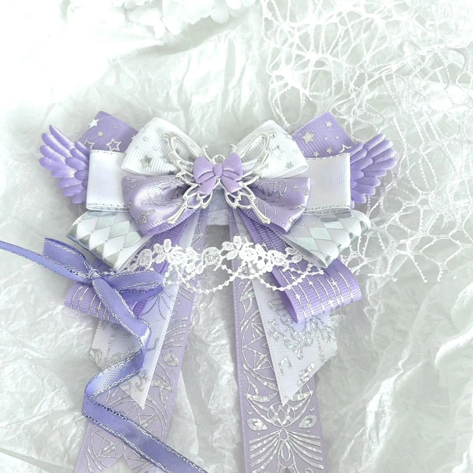 Fairy Kei Angel Wing Pearl Rhinestone Hair Bow Clip Accessory 5 Shoptery