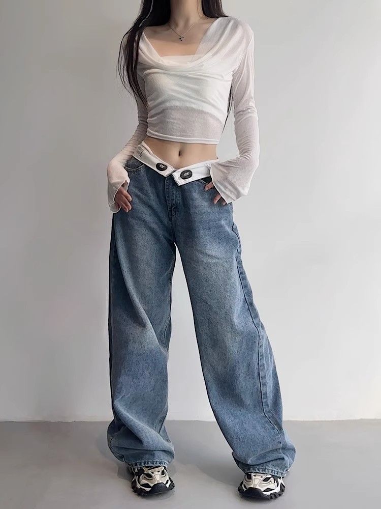 Retro Y2K Baggy Jeans Blue Shoptery