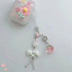 Fairy Kei White Lace Heart & Flower Bead Phone Strap Charm Shoptery