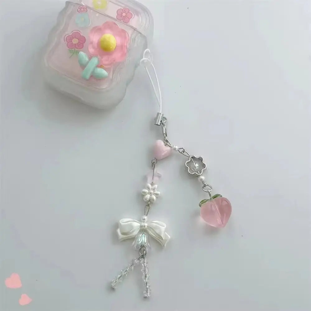 Fairy Kei White Lace Heart & Flower Bead Phone Strap Charm Shoptery