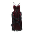 Visual Kei Velvet Lace-Up Corset Hi-Low Dress with Arm Warmers Shoptery